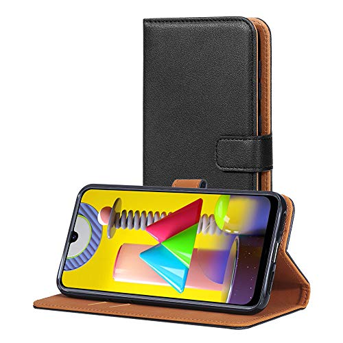 AICEK Funda Compatible Samsung Galaxy M31, Cuero PU Funda para Samsung Galaxy M31 Libro Carcasa Case Cierre Magnético Ranuras para Tarjetas Negro (6,4 Pulgadas)