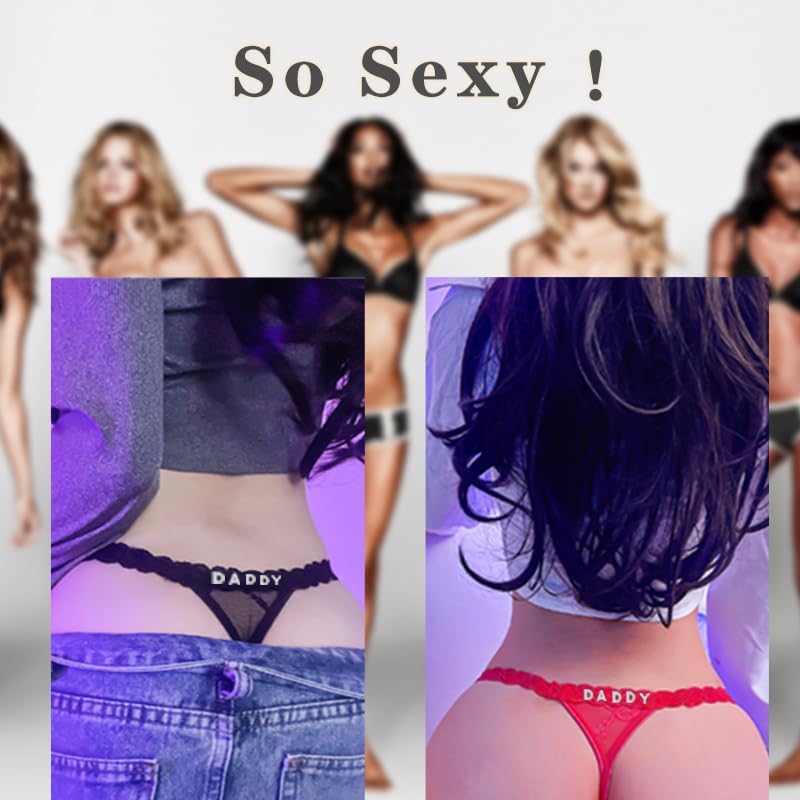 Image of Women's Personalized Thongs with Funny Rhinestone Letters, Custom Name Underwear Panties for Couples