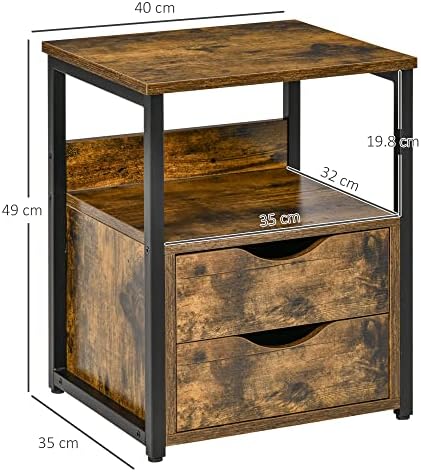 HOMCOM Industrial Side Table with Drawer, Sofa Table, Bedside Cabinet with Storage Shelf, Slim Nightstand for Living Room, Bedroom, Rustic Brown