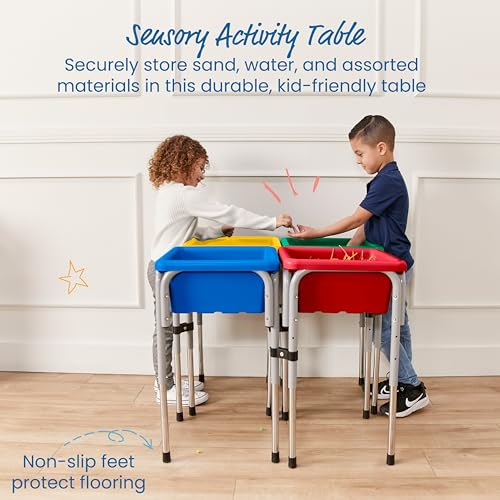 Image of ECR4Kids 4-Station Sand and Water Adjustable Play Table, Sensory Bins, Primary