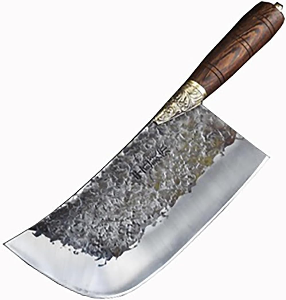 Meat Cleaver, Hand-forged Vintage Slicing Knife With Rosewood Handle And Round Head.