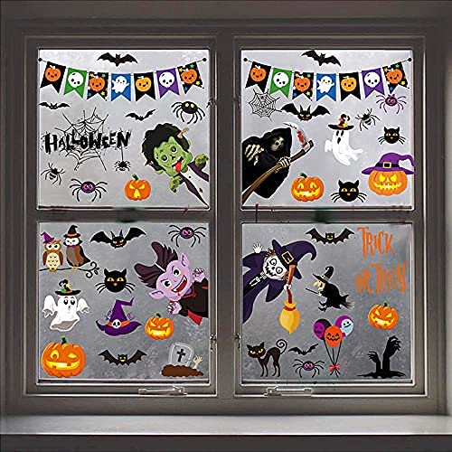 T Tersely Halloween Window Stickers, 9 Sheets Halloween Window Clings for Window Display, Removable Static Decals PVC Stickers for Halloween Party Decoration DIY Home Decoration Shop Decorations
