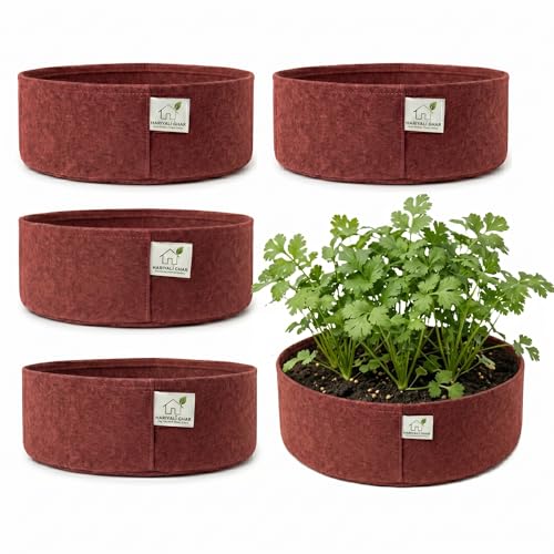 Image of 400 GSM Geo Fabric Round Grow Bags 18x6 Inch, Red Planting Bags for Terrace and Kitchen Gardening Pack of 5