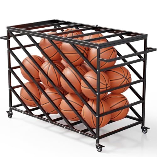 Premium Basketball Cart, Goods Premium Portable Ball Storage Locker, Basketball Rolling Cart Sports Equipment Storage with Handles and Wheels for Gym Home Garage School Court