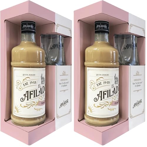 El Afilador - Crema de Licor con Orujo - Botella 700 ml + Vaso de Regalo - Textura cremosa y suave - 16% vol - Ideal para Regalo (Paquete de 2)