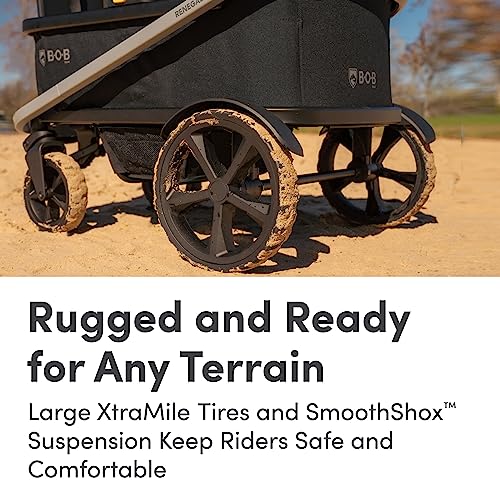 Image of BOB Gear Renegade Canopy Stroller Wagon with 3 Seats, 5-Point Harness System, All-Terrain Tires, and Push and Pull Handle, Nightfall
