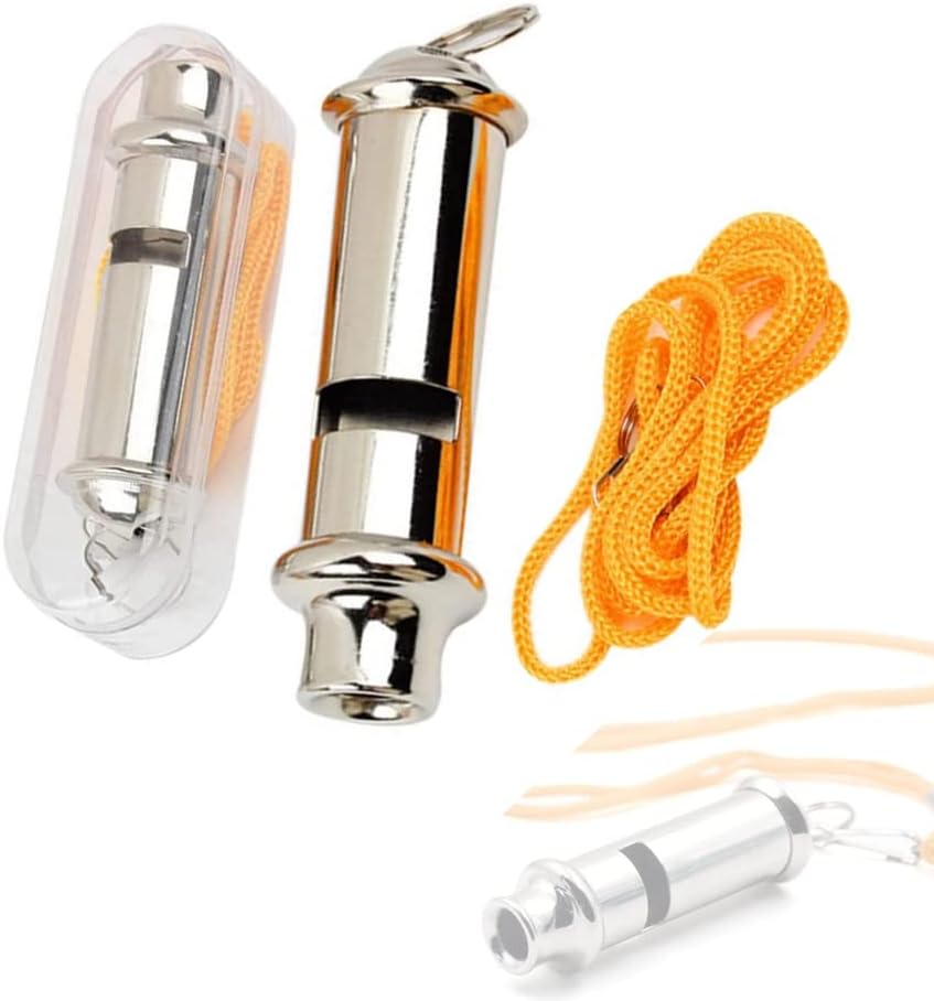Whistle, 2 Pcs Metal Police Whistle with Lanyard Security Bobby Style Super Loud Emergency for Hike Climb Camp Outdoor, Silver