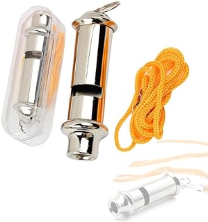 Whistle, 2 Pcs Metal Police Whistle with Lanyard Security Bobby Style Super Loud Emergency for Hike Climb Camp Outdoor, Silver