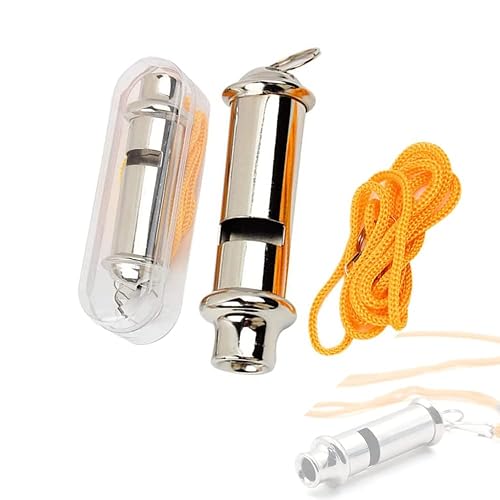 JLEivvi Whistle, 2 Pcs Metal Police Whistle with Lanyard Security Bobby Style Super Loud Emergency for Hike Climb Camp Outdoor, Silver