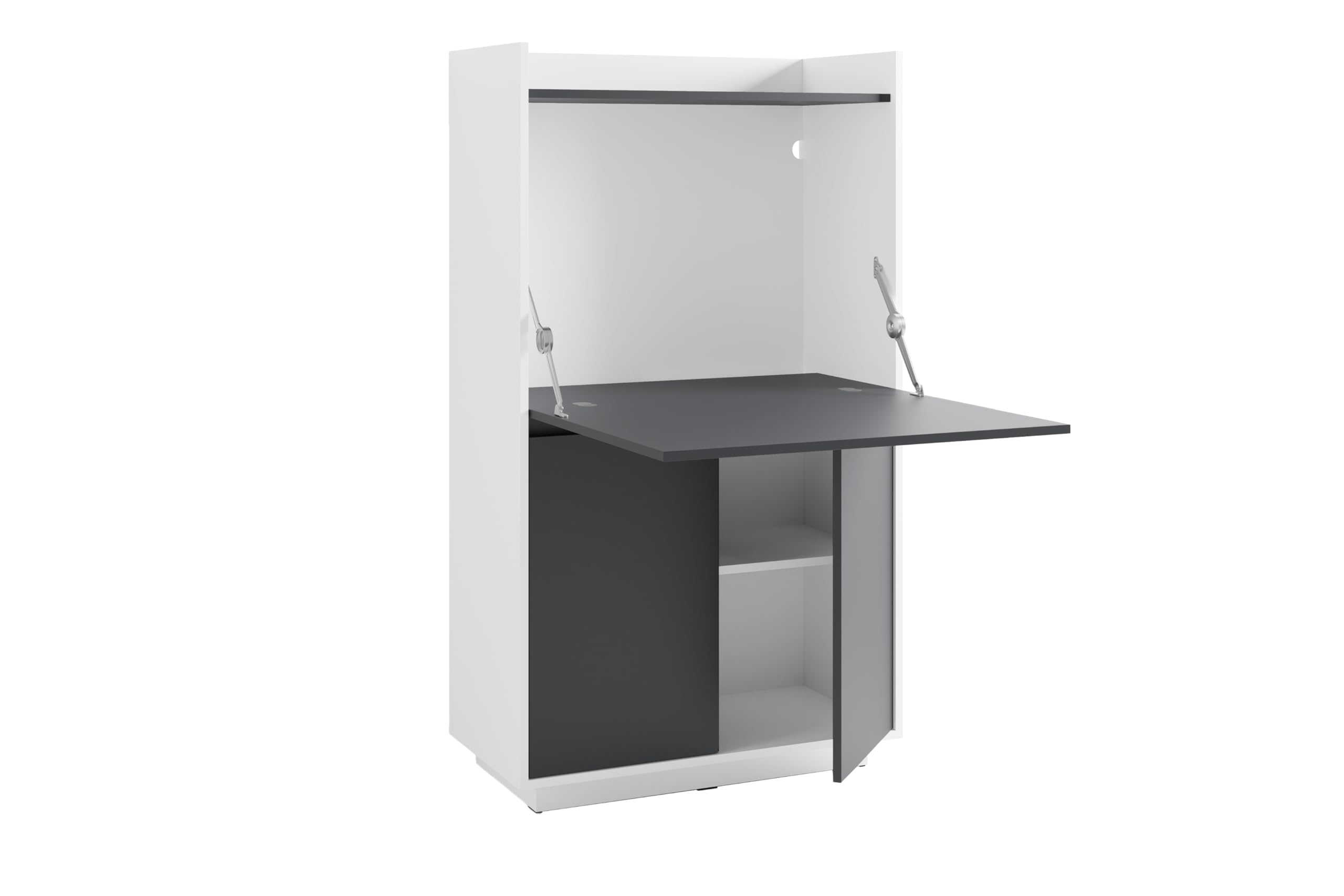 byLIVING Sekretär Hannes, Grifflos, Sekretär Mattweiß - anthrazit | Office-Schrank mit 1 Klappe und 2 Türen, B 80, H 141, T 40 cm
