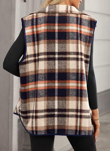 Dokotoo Womens Vests Fall Outfits Casual Vest Lapel Collar Button Up Lined Sleeveless Jacket Pockets 2024 Winter Plaid Vests Outerwear Coat Apricot Medium thumb #1