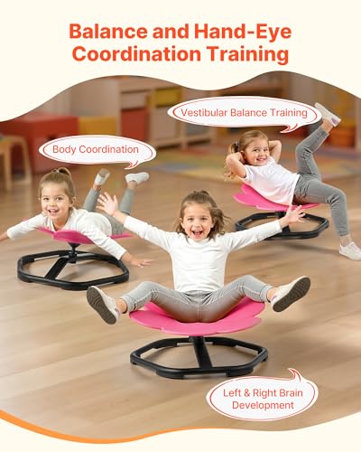 Image of VEVOR Kids Swivel Chair, 220 lbs Capacity, Flower Shape Sensory Spinning Chair, Autistic Kids Sensory Toy Seat with Non-Slip Metal Base, Toddler Sit & Spin Seat for Coordination Balance Focus, Rose