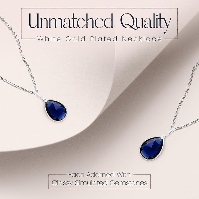 Crystalline Azuria Teardrop Pendant Necklace with Blue Simulated Sapphire Zirconia Crystals 18K White Gold Plated for Women 18 inches - Image 3