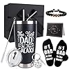 Dad Gifts 8PCS Fathers Day Gift Includes 20oz Tumbler with Lid Straw Brush Socks Bracelet Key Chain Thanks Card Gift Box Best Dad Ever Gifts from Daughter Son Kids for Christmas Birthday