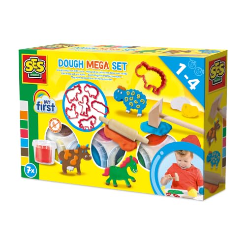 Ses Creative My First - Méga Kit de Pâte à Modeler avec Outils | kit de Bricolage | sans Gluten | pour Les Enfants | à partir de 1 an | 7 Couleurs | Marteau en Bois | 14438