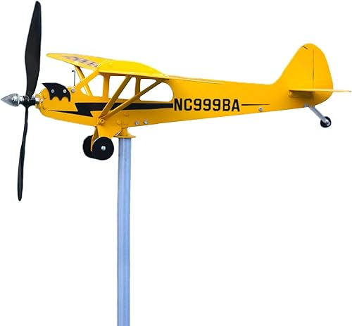 Piper J3 Cub - Veleta de viento de avión, molino de viento de metal, molino de viento de metal, molino de viento de jardín, veleta para jardín,