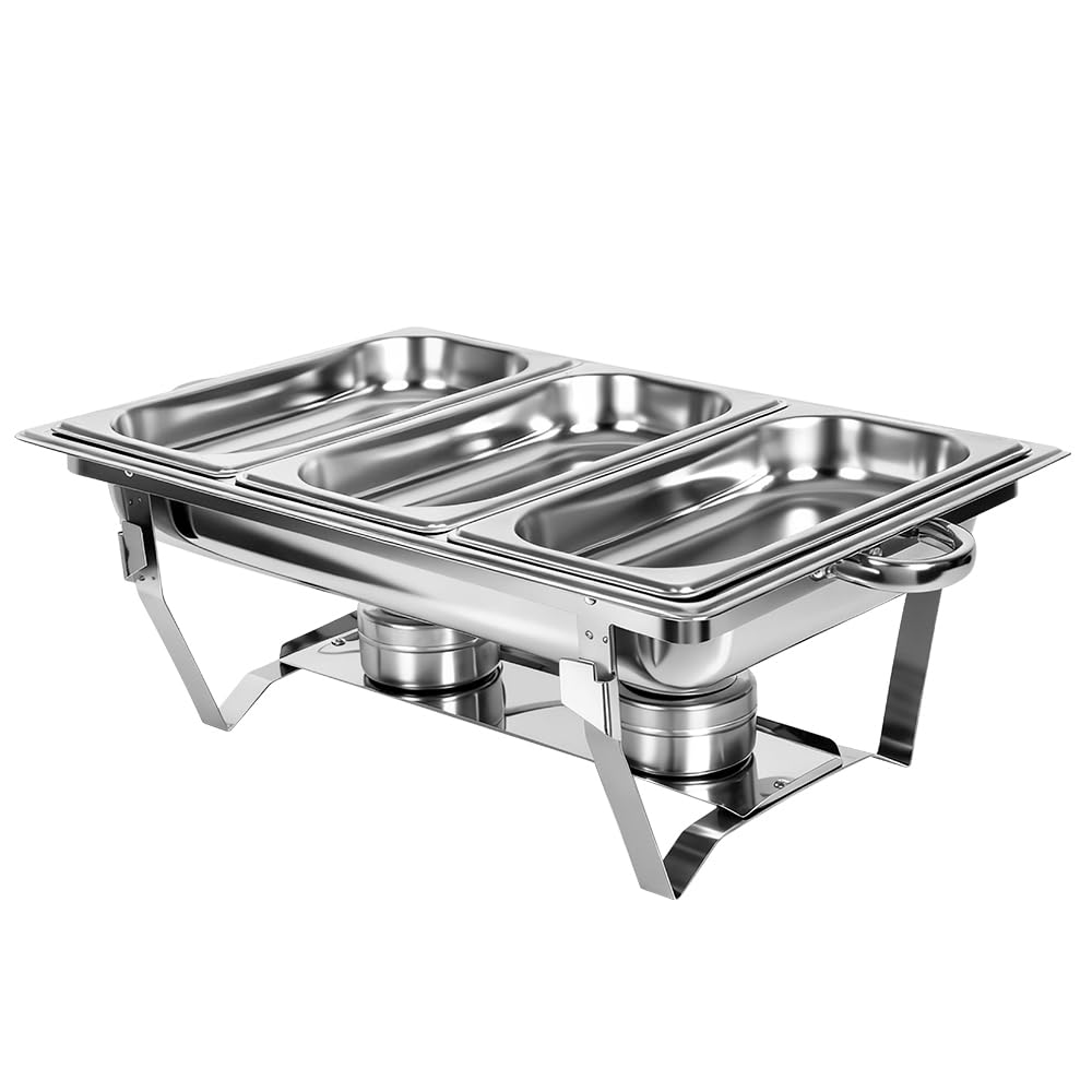 Warmhaltebehälter Essen, Chafing Dish Edelstahl Buffet-Behälter Buffetwärmer Mahlzeit Speisenwärmer Wärmebehälter Rechaud für Catering Buffet und Party (55 × 35,5 × 26 cm (1 Stück) (3 Quadrate))