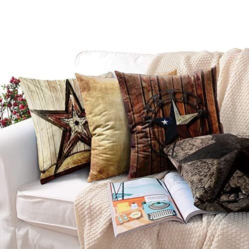 Emvency Set Of 4 Throw Pillow Covers Rustic Country Western Star Barn Wooden Cabin West Primitive Decorative Pillow Cases Home Decor Square 20X20 Inches Pillowcases #TOP5