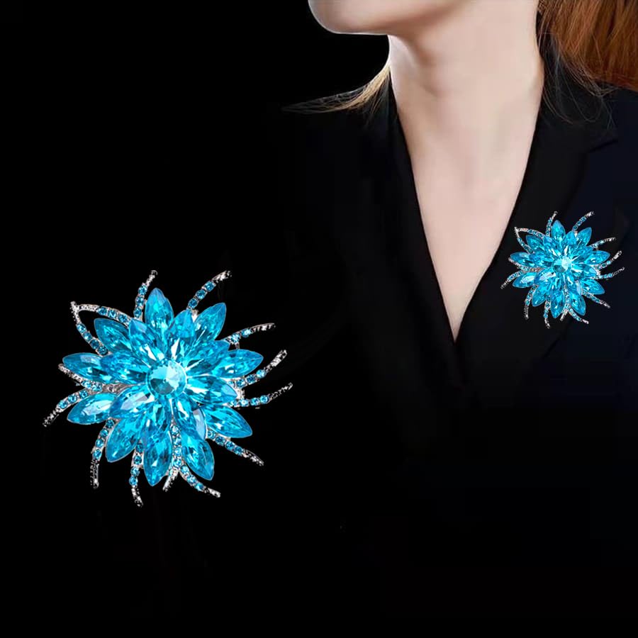 Image of Large Crystal Flower Brooch Pin for Women Red purple pink green Rhinestone Flower Lapel Pin Wedding Party Birthday Dance Banquet Dress Suit Ceremony Clothes Hat Bag Accessories Jewelry