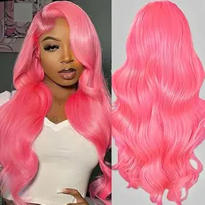 AAY Pink Lace Front Wig Human Hair 200 Density Body Wave 13x4 HD Lace Front Wigs Human Hair Pre Plucked With Baby Hair Colored Human Hair Wigs For Women 20 Inch