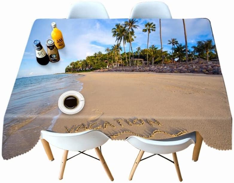 Miniatura 4 de Thicken Cotton Tablecloth 3D Sunset Seascape Pattern Island Coconut Tree Rectangular Table Cloth for Wedding Decor Manteles A4 140x180cm