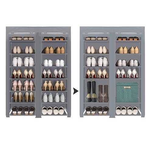 Image of ERONE Multipurpose 5 Shelves Shoe Rack With Zip Door Cover & Side Pockets, Multiuse Storage Rack For Footwear, Toys, Clothes With Dustproof Cover (Grey)