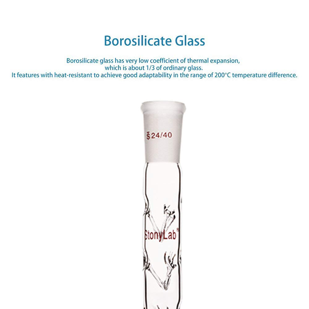 stonylab Colonne de Distillation Vigreux, 24/40 400 mm Verre Borosilicaté de Longueur Fractionnaire Colonne de Distillation Colonne Vigreux avec Indentations pour Laboratoire