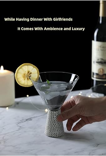 Miniatura 6 de Copas de vino, copas de Martini, copas de vidrio hechas a mano con diamantes de imitación, elegantes copas de champán, copas de cóctel de copa de