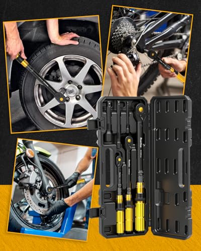 Image of 6-Piece Torque Wrench Set (1 /4 inch, 3 /8 inch, 1 /2 inch Drive) - ±3% High Precision Click Tool Kit with Extension Bars - Prevent Bolt Stripping for Car, Motorcycle & Carbon Bike Maintenance