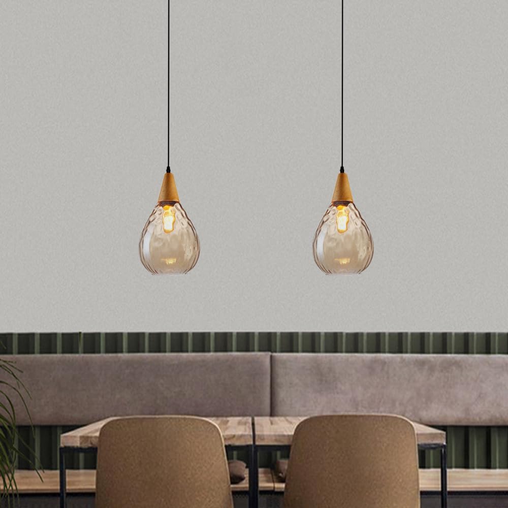 Jadssox Lámpara colgante de isla de cocina de vidrio con patrón de agua, casquillo E27, lámparas colgantes de cocina vintage modernas, luces colgantes de techo para dormitorio, cafetería club (1 paque