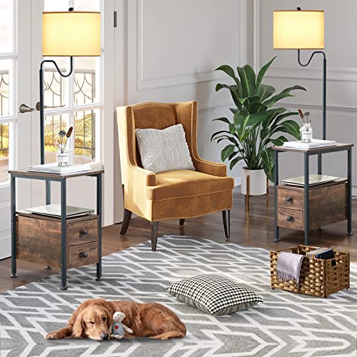 Image of Dungoo Rustic Floor Lamp with Table Storage End Table with Charging Station