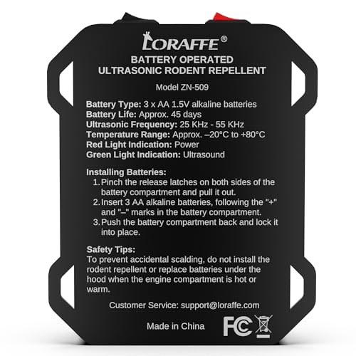 image for Loraffe Ultrasonic Rodent Repellent for Car Engine – Battery Powered