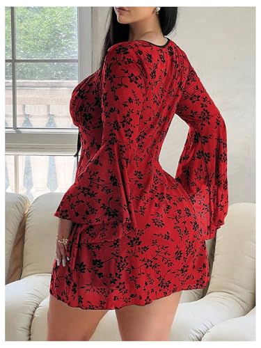 Image of Floerns Women's Plus Size Floral Gothic Dress Flare Long Sleeve Mesh Grunge A Line Dress