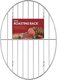 HIC Kitchen Roasting Oval Baking Rack, Chrome-Plated Steel Wire, For Even Cooking And Juicy Results, 11.75 x 8.5 x 0.375-Inches