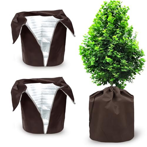 WIYETY 2 Stück Frostschutzbeutel für Topfpflanzen Topfschutz für Pflanzen mit Kordelzug und Reißverschluss, Wiederverwendbar Winterschutz für Pflanzen, Winterschutz Kübelpflanzensack, 45 x 55 cm