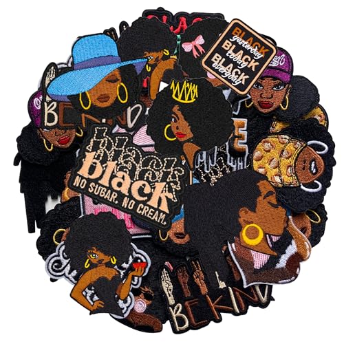 Xandova 15Pcs Black Girl Iron on Patches Afro Girl Magic Embroidered Applique Sew on Patches for Clothes Hats Backpacks Trucker Jeans