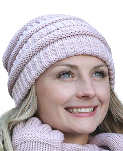 Hilltop Arme su conjunto de combo de invierno: bufanda, gorro de punto a juego y guantes a juego, configuración conjunto:gorro rosa antigou