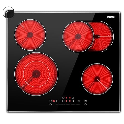 Karinear Electric Cooktop 30 Inch, 8400w 5 Burners Electric Stove Top, Countertop & Built-in Ceramic Cooktop with Glass Protection Metal Frame, Multifunctional Cooktop for 220-240v, Hard Wire, No Plug