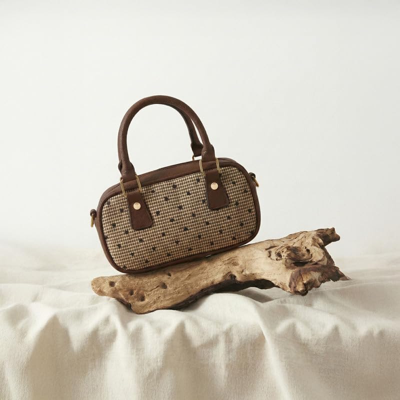 Image of Accessorize London Women's Brown Heart Houndstooth Bowler Bag