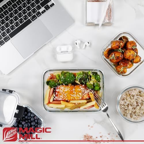 Magic Mill Premium Borosilicate Glass Food Storage Containers with lids Set | 24pc Sets with 12 Bowls & 12 Airtight Locking Lids for Lunch & Meal Prep, Safe for Oven, Freezer, Dishwasher, BPA-Free - Thumbnail 2