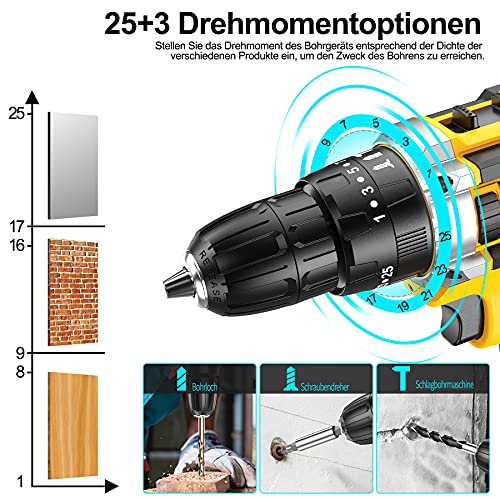 Jay lene Akkuschrauber,25 + 3 Drehmomentoptionen Bohrmaschine,Akku Bohrschrauber Set mit Zwei 12V/1500amh Akkus,3 Modi… – Bild 4