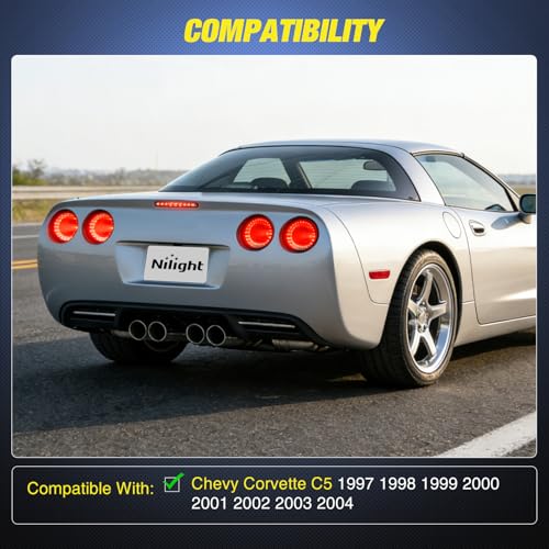 Image of Nilight Third Brake Light Tail High Mount 3rd Stop Lights Smoked Lens Compatible with Chevy Corvette C5 1997 1998 1999 2000 2001 2002 2003 2004 Car Rear Center Cab Lamp