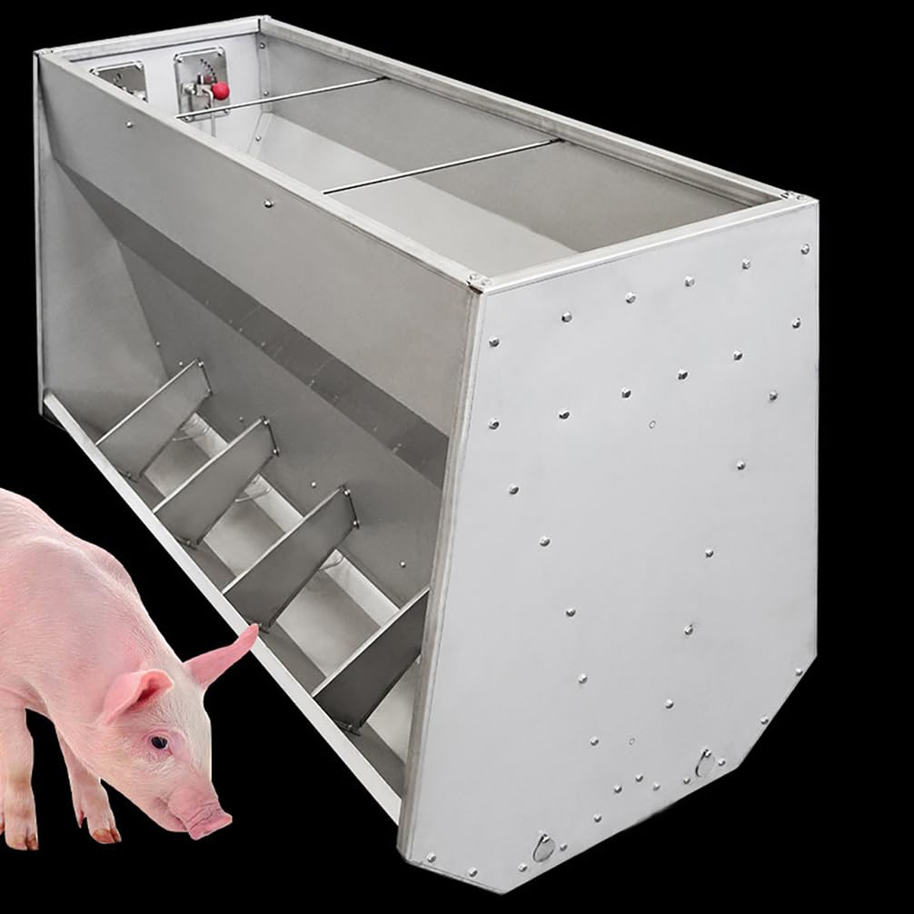Mangiatoie in Acciaio Inossidabile A Una O Due Facciate Feeder Suini Mangiatoia A Due Facciate per Suini Alimentatore Suinetti Attrezzature per L'allevamento Suino,Argento,L125*H90*W74
