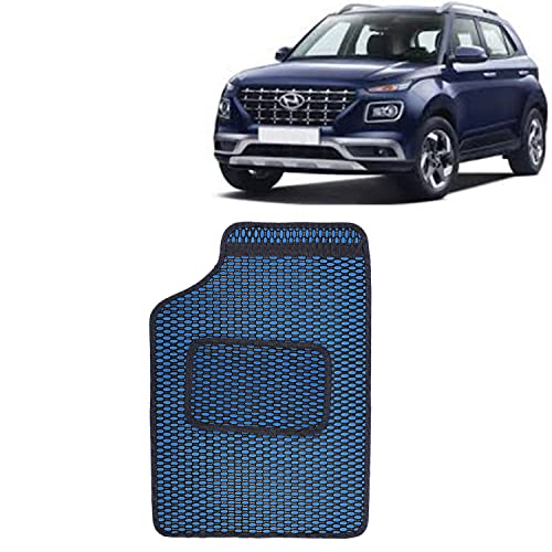 Image of Kingsway Dotted Design Car Floor Foot Mats Universal Fit for Hyundai Venue, Model Year : 2019-2022, Water and Dustproof, Color Blue, Set of 5 Pieces
