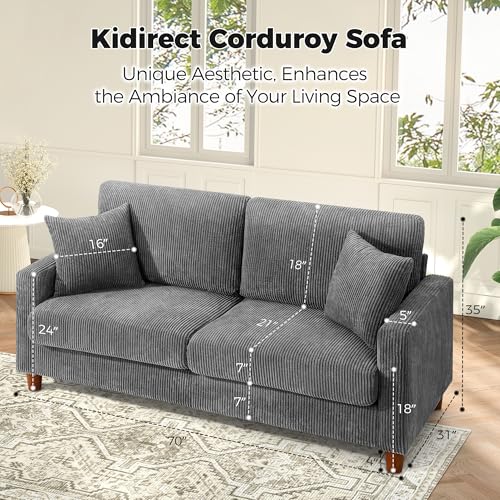 Image of Kidirect 70in L Shaped Couch, Modular Sofa No Tool Assembly, Comfy Sectional Couches for Living Room 21in Deeper Seats, Corduroy Sofas for Living Room with 2 Pillows, Loveseat Sofa Set, Grey Couch