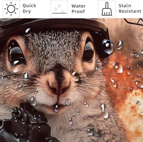 Image of Funny Shower Curtain, Funny Squirrel Helicopter Animal Shower Curtains for Bathroom, Fun Cute Kids Bathroom Decor Shower Curtain, with Hooks 72x72 Inch