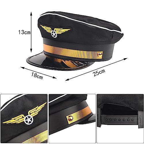 NAUZE 4 Pieces Halloween Pilot Costume Set Aviator Hat Badge Tie Glasses Airline Captain Fancy Dress Costume Accessory - Image 2