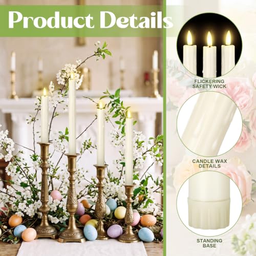 Image of Rossesay 24 Pcs Flameless LED Taper Candles Battery Operated Candle 6.5 inch, 7.7 inch, 8.9 inch, 10 inch Flameless Candlesticks Flickering for Christmas Church Wedding Indoor Decoration(Dripping, Ivory)