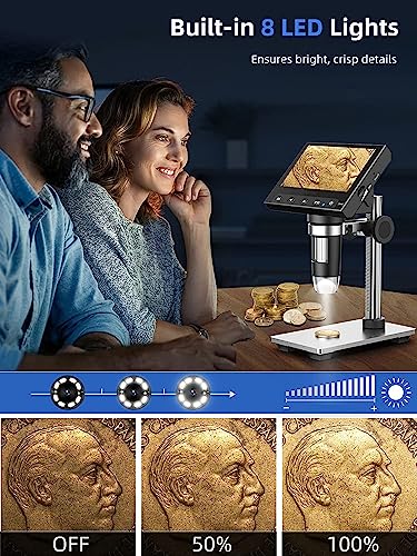 Image of Etzin DM4 Digital Microscope 50-1000X, 4.3'' LCD Microscope with Metal Stand for Kids|Adults|Students Coin /PCB /Plants Observe, Supports Windows-EPL-1015IM.