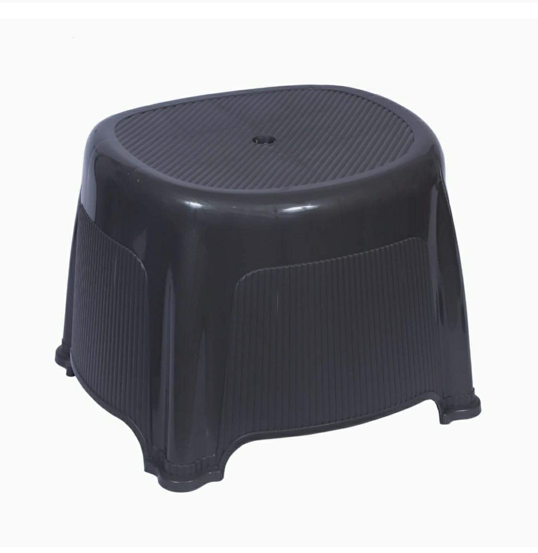Rib Design Bath Stool with Water Leaking Hole BPA Free Strong Plastic Multiuse Non-Slip Bath Seat Skid Resistant Stool Indoor Outdoor Bathroom Kitchen for Adults Kids Toddlers 12 Inch Approx Black
